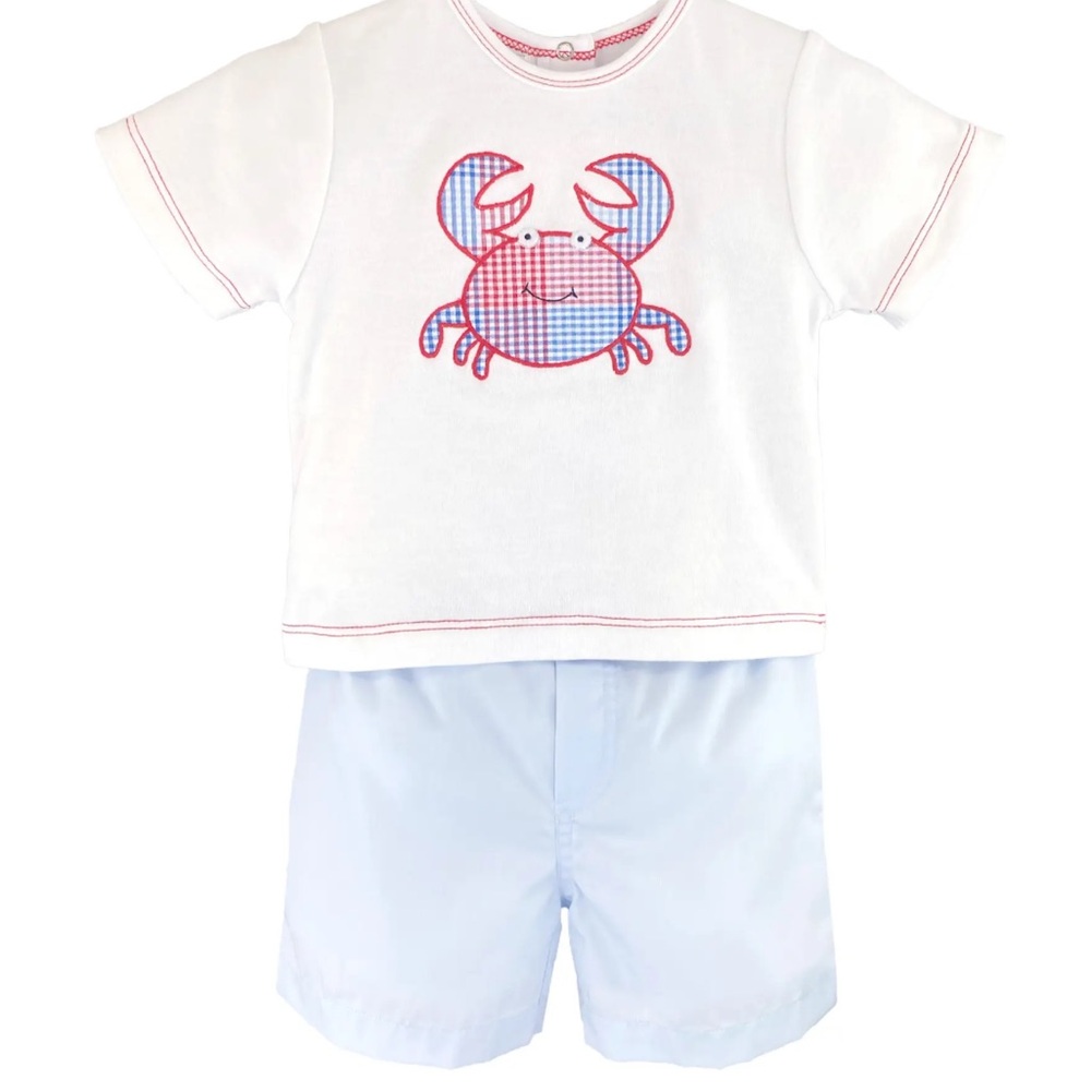 Petit Ami White Top and Light Blue Crab Pajama Set